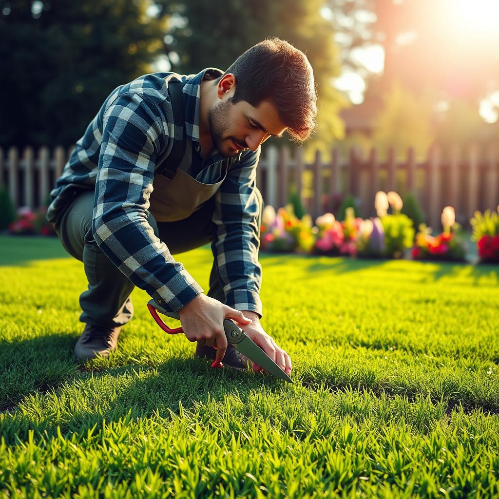 Gardener Working on Lawn Care Gardener Working on Lawn Care