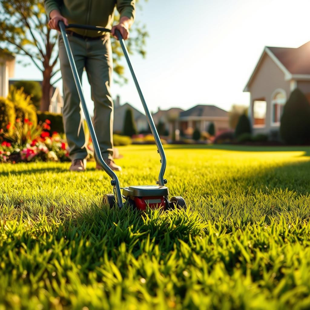 Professional Landscaper Working on Lawn Professional Landscaper Working on Lawn